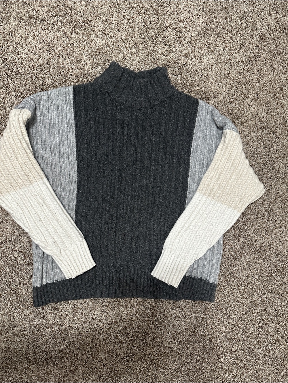 Time and Tru Ribbed Colorblock Turtleneck Sweater - Charcoal, Gray & Cream